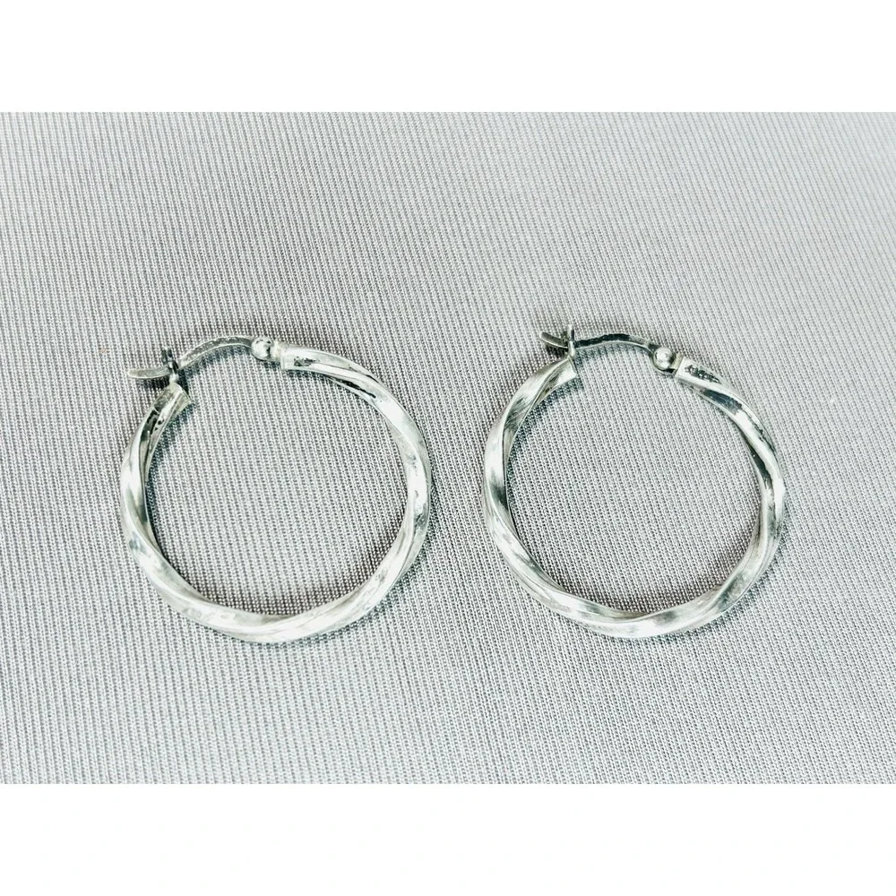 Sterling Silver Large Twisted Hoop‎ Earrings .925 Jewelry
